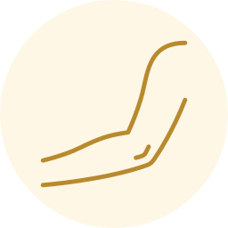 Brown line icon of a reclining lounge chair on a pale cream circle background