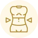 Minimal gold line icon of a torso with arrows pointing at the waist, suggesting body measurement.