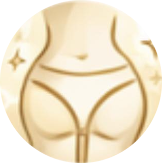 Gold-toned abstract icon of a torso with sparkles, like a stylized body silhouette