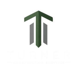 Green and gray Turner Construction Services logo on a dark background