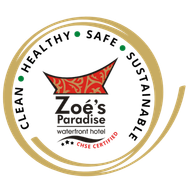 A logo for zoe 's paradise waterfront hotel