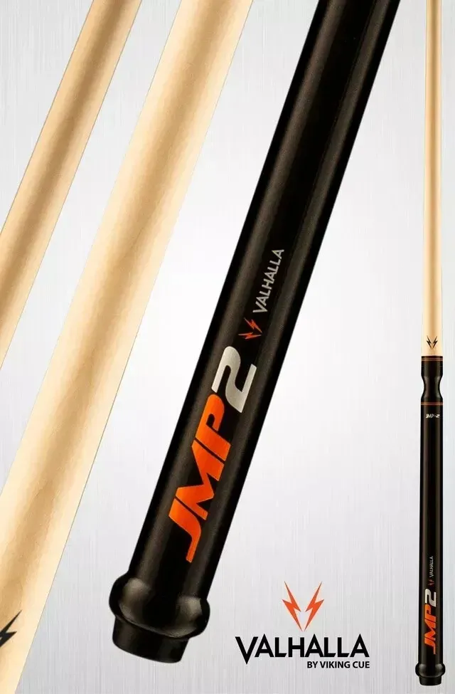 Black and gold VAHALLA MP2 cue shaft product shot on white background