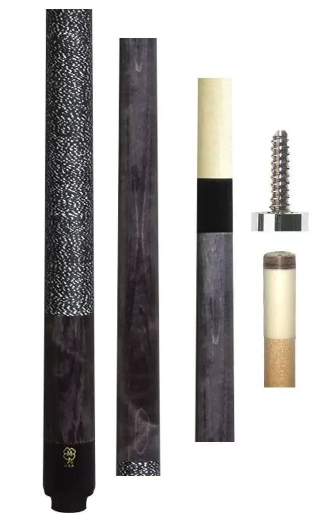 Four views of a black, gray, and cream cosmetic pen or applicator with a separate screw tip and cap pieces