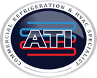 ATI logo for Commercial Refrigeration & HVAC Specialist in red, blue, and silver circle