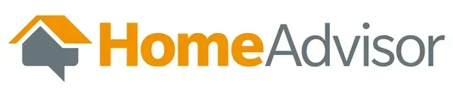 HomeAdvisor logo with orange house icon and gray and orange text on a white background