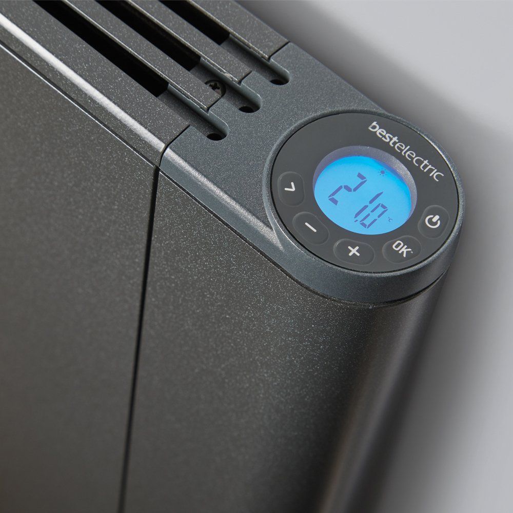 Digital controls on Slimline Curve electric radiators