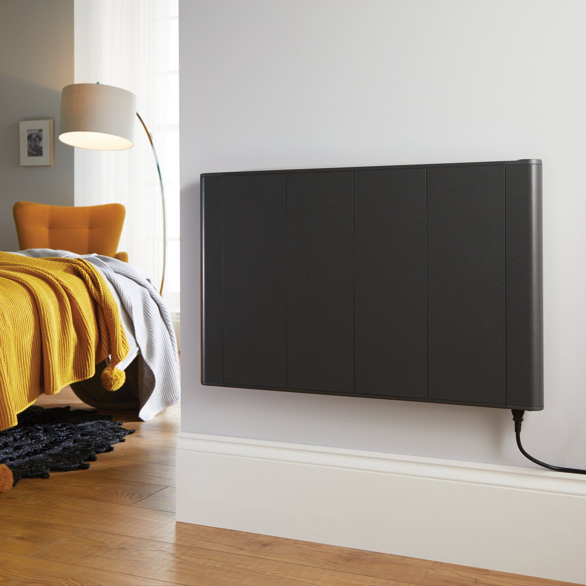 Slimline Curve electric radiator in dark grey Slimline Curve electric radiator in dark grey