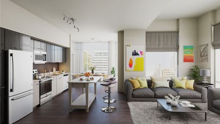 an apartment living room and kitchen at Solaire 8250 Georgia in Silver Spring, MD.