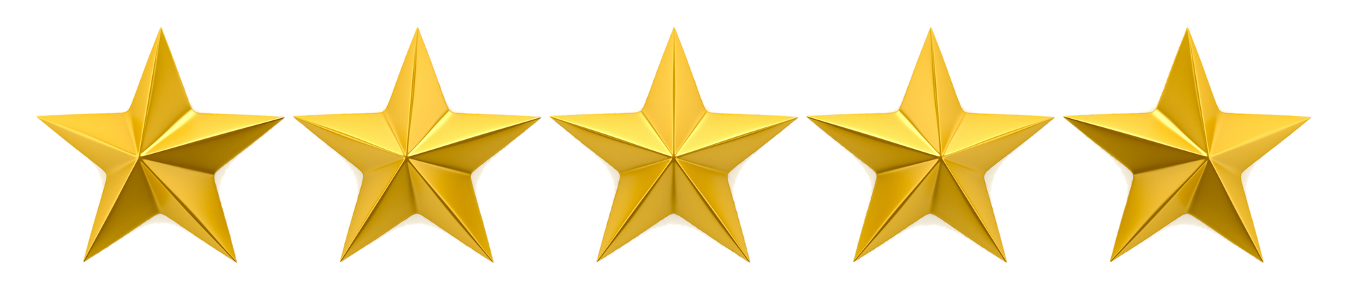 Five gold stars in a row on a white background