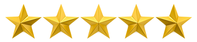 Five gold stars in a row on a white background