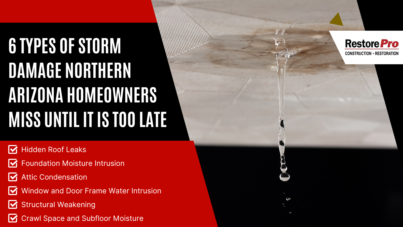 Storm damage promo with torn roof and hail, reading “6 types of storm damage Northern Arizonans miss until too late.” Storm damage promo with torn roof and hail, reading “6 types of storm damage Northern Arizonans miss until too late.”