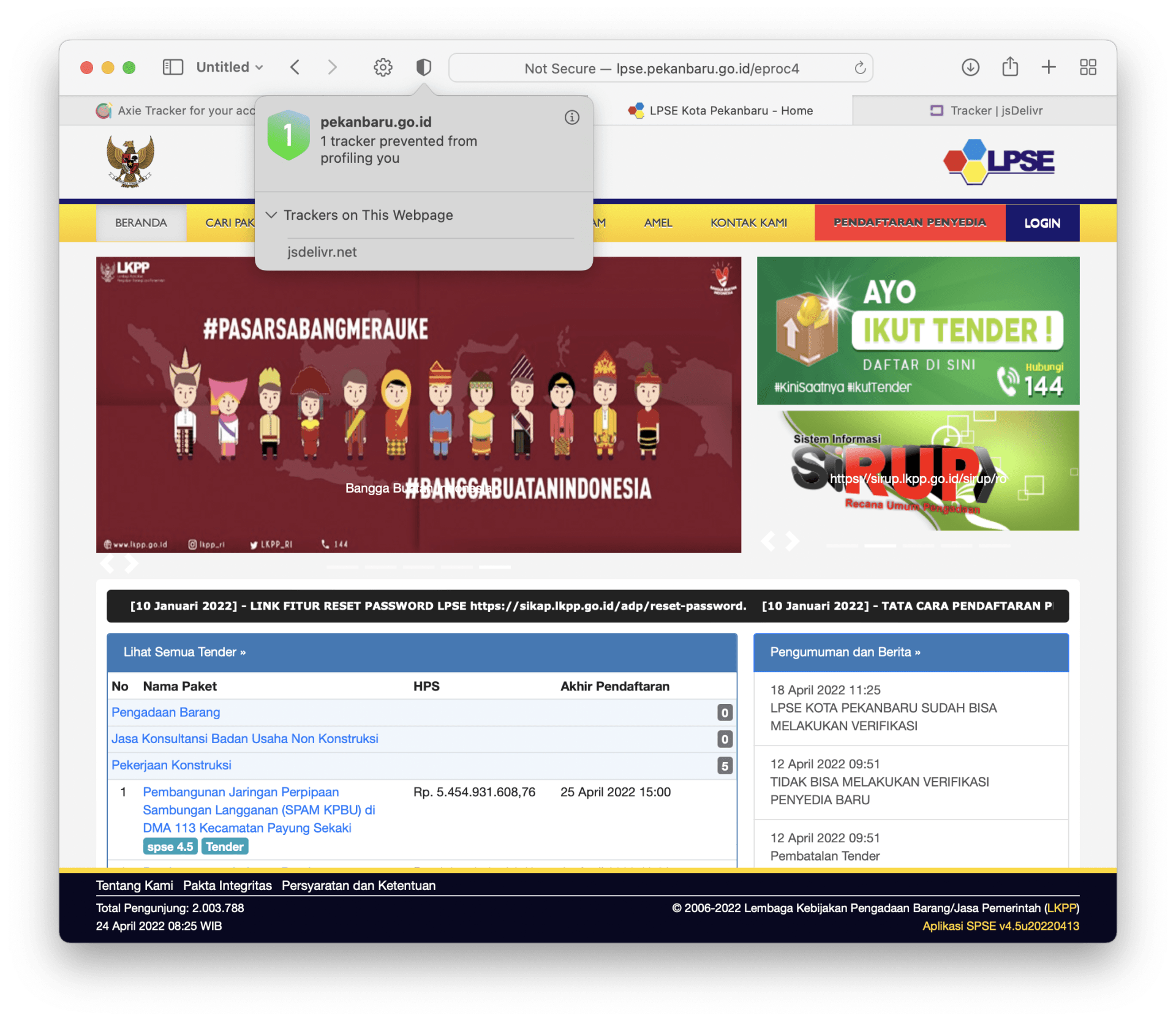 Gambar 1, Situs institusi pemerintah yang tidak mengamankan data pengaksesnya dengan baik.