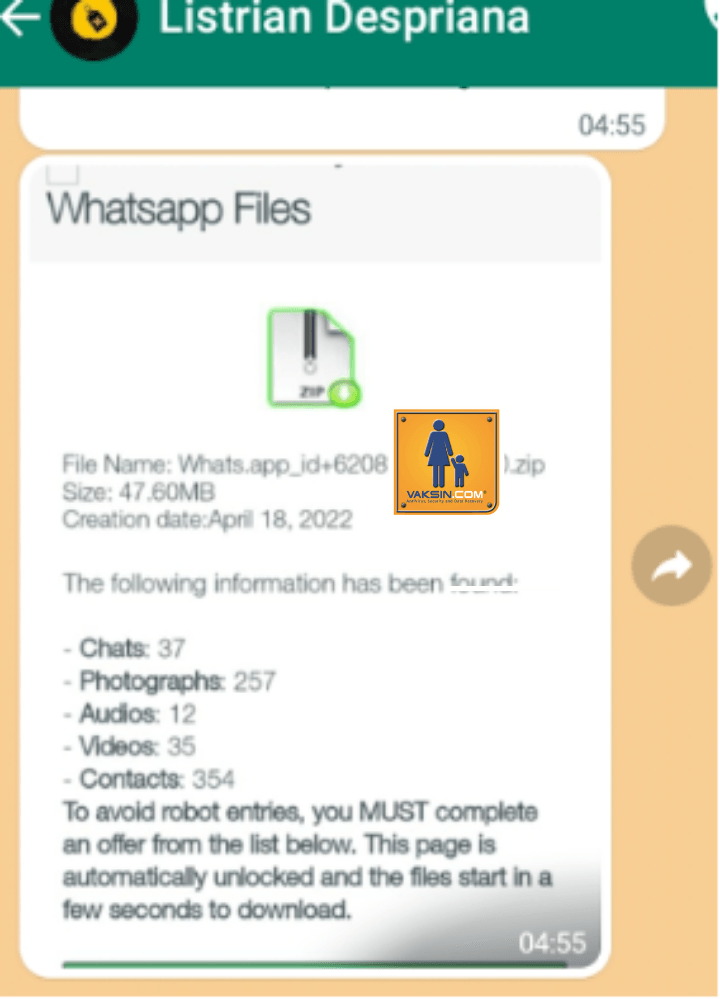 Gambar 8, Tampilan palsu seakan sudah berhasil menyadap akun Whatsapp.