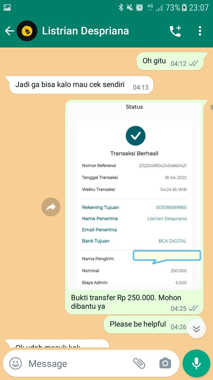 Gambar 4, Rekening BCA Digital yang digunakan oleh penipu