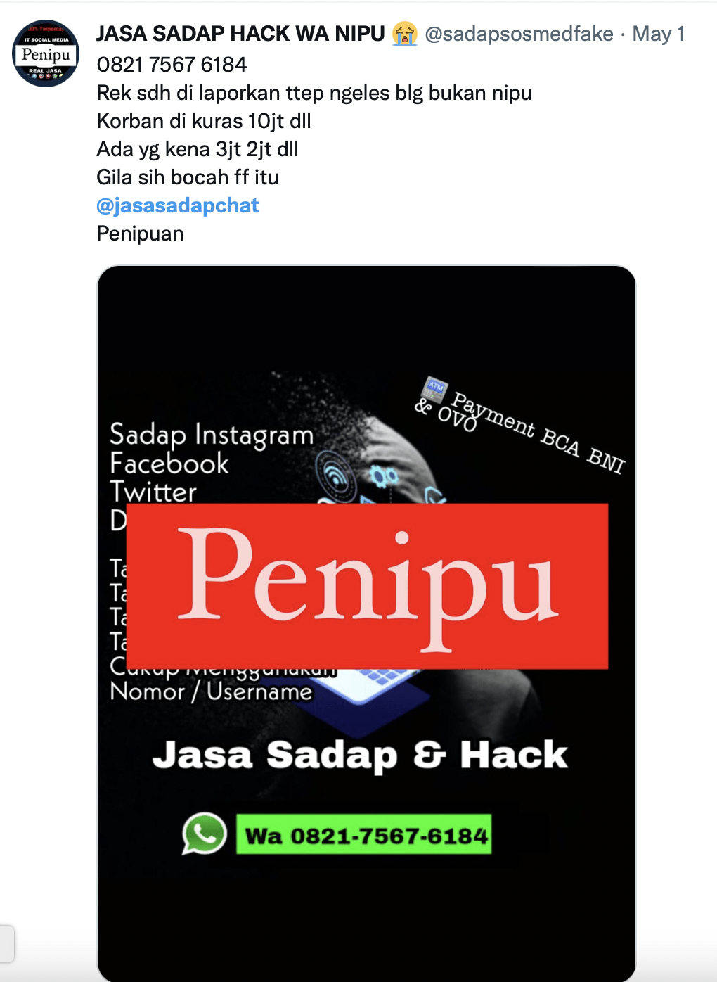 Gambar 7, Korban penipuan yang berujung pemerasan dan dikuras puluhan juta
