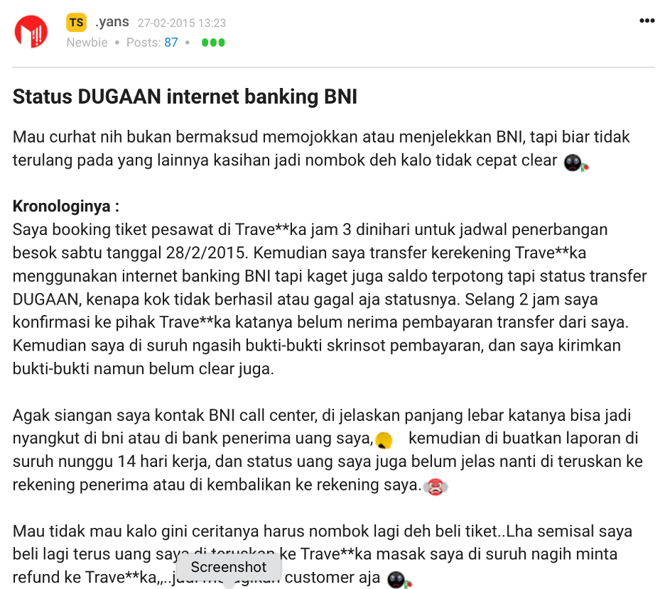 Gambar 2, Masalah transfer internet banking status 