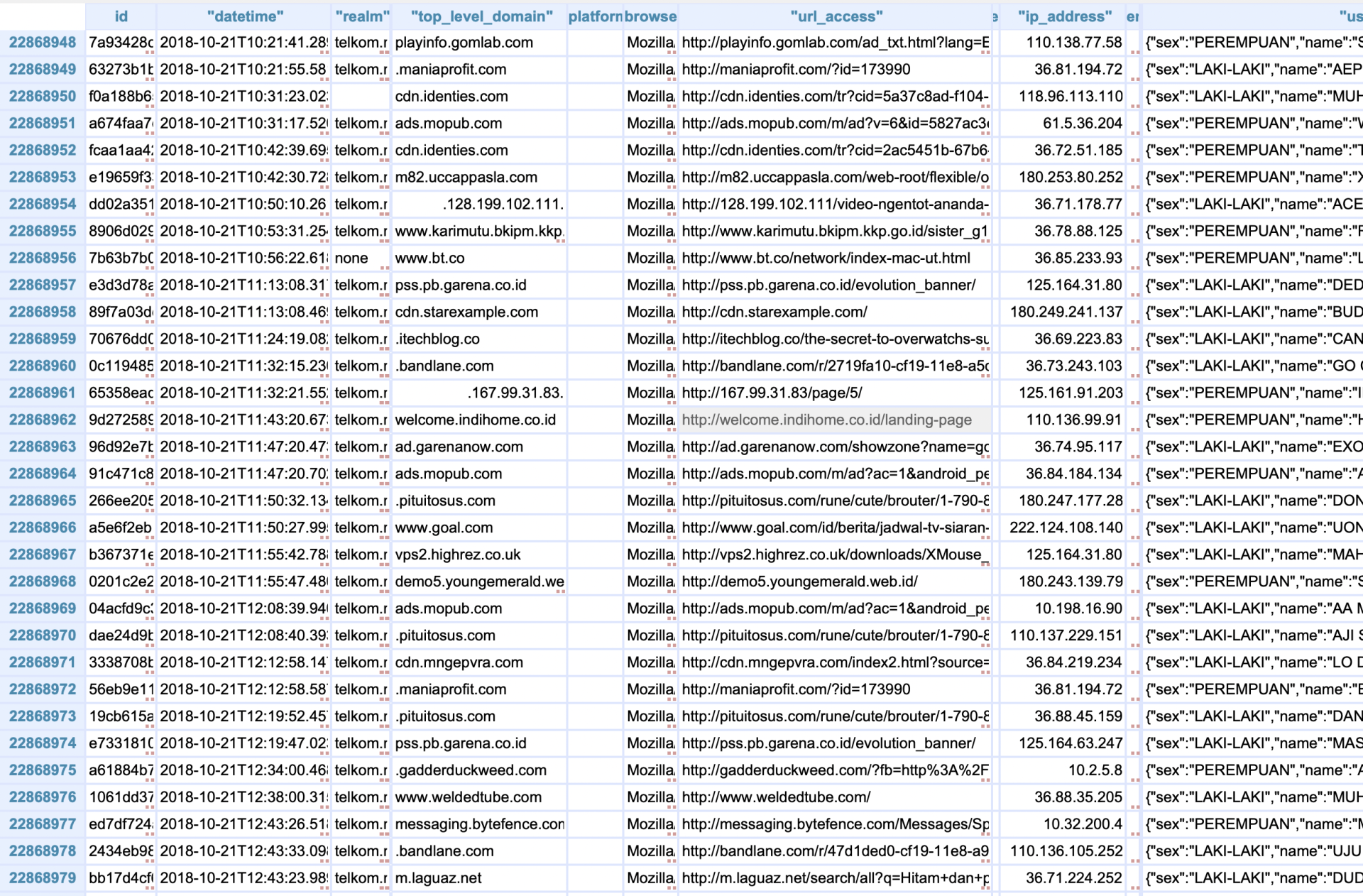 Gambar 1, Data history browsing yang bocor