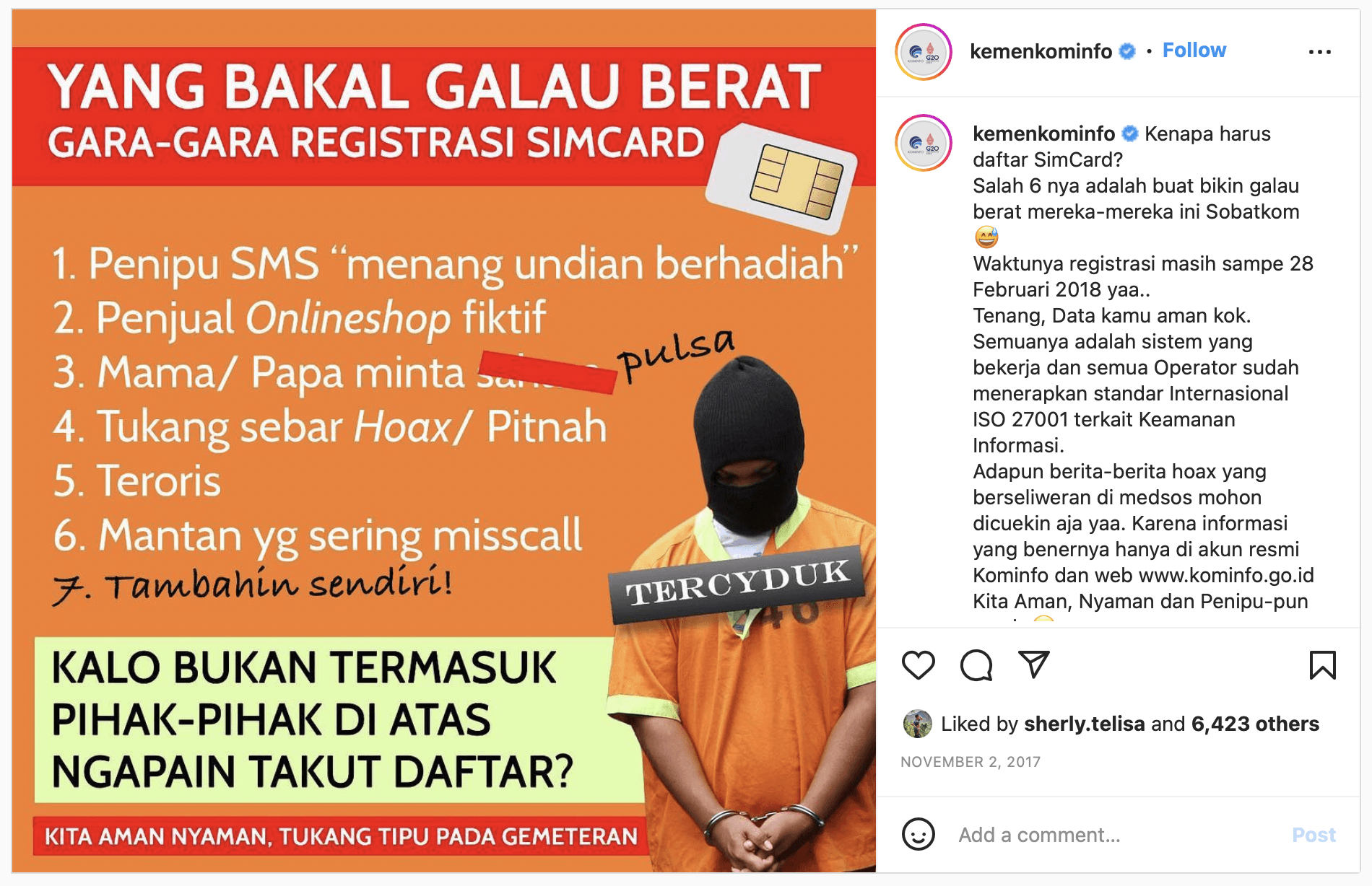 Gambar 3, Kemenkominfo menjamin data NIK yang diberikan akan aman karena operator telah menerapkan ISO 27001