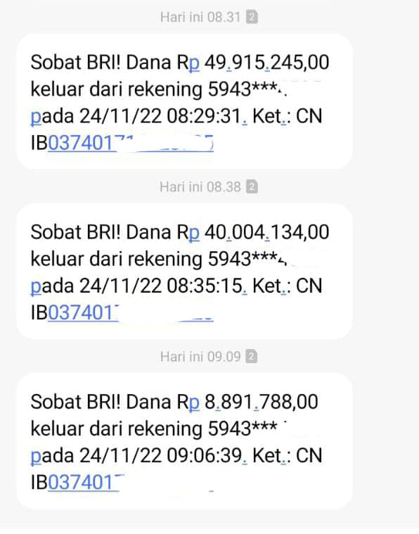 Gambar 1, Akun salah satu Bank Pemerintah yang berhasil dikuras oleh penipu