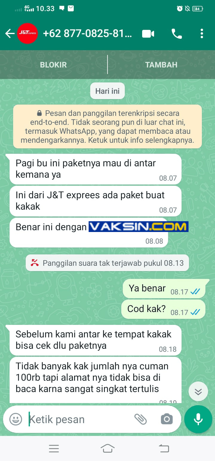 Gambar 2, Penipu yang memalsukan diri sebagai kurir yang mengirimkan paket kepada korban yang sudah di incarnya