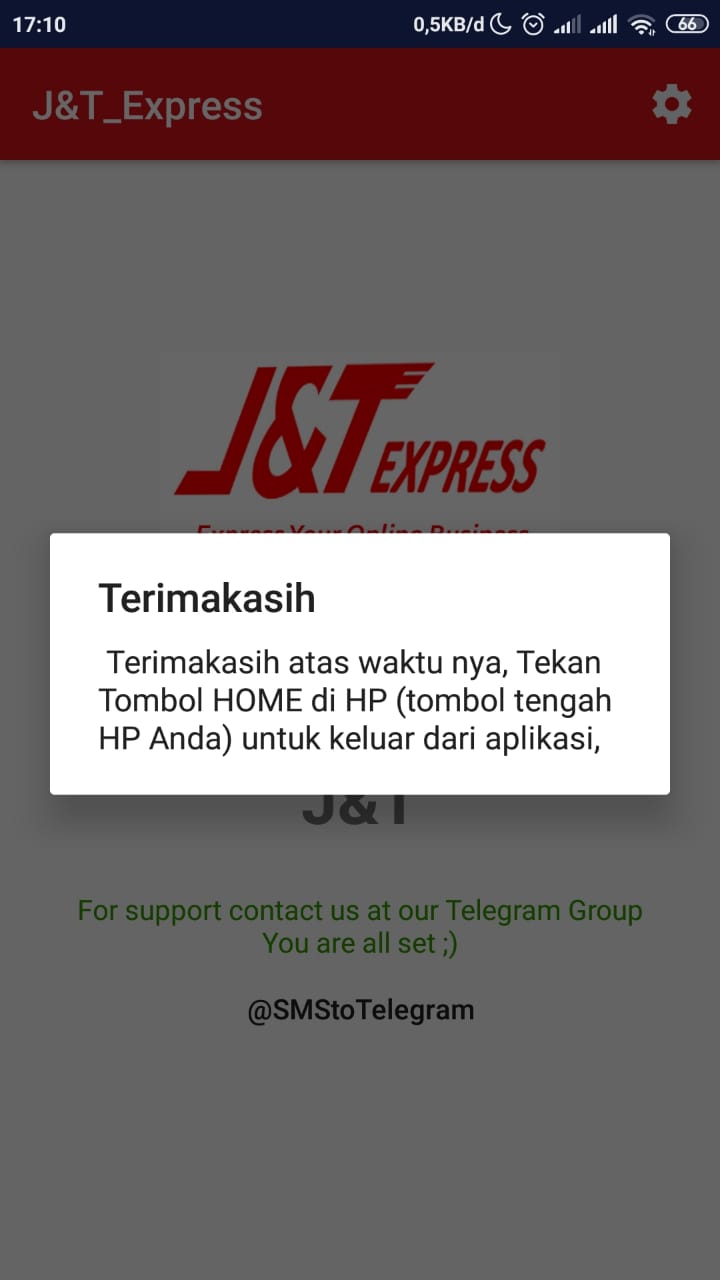 Gambar 4, Aplikasi ini memiliki layar tampilan yang meyakinkan namun sebenarnya adalah program SMS Forwarder ke Telegram