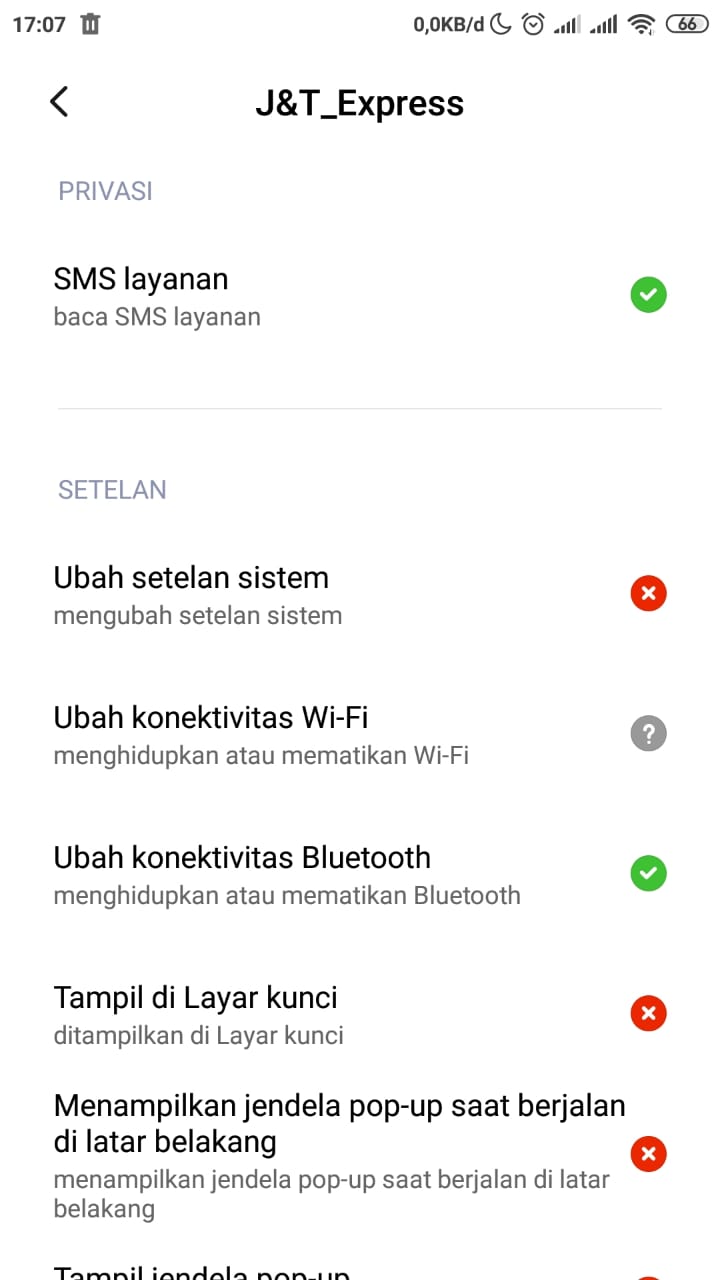 Gambar 6, Aplikasi J&T Express gadungan yang sudah mendapatkan hak baca SMS Layanan