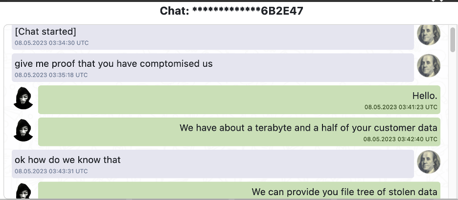 Gambar 1, Awal chat dgn Lockbit