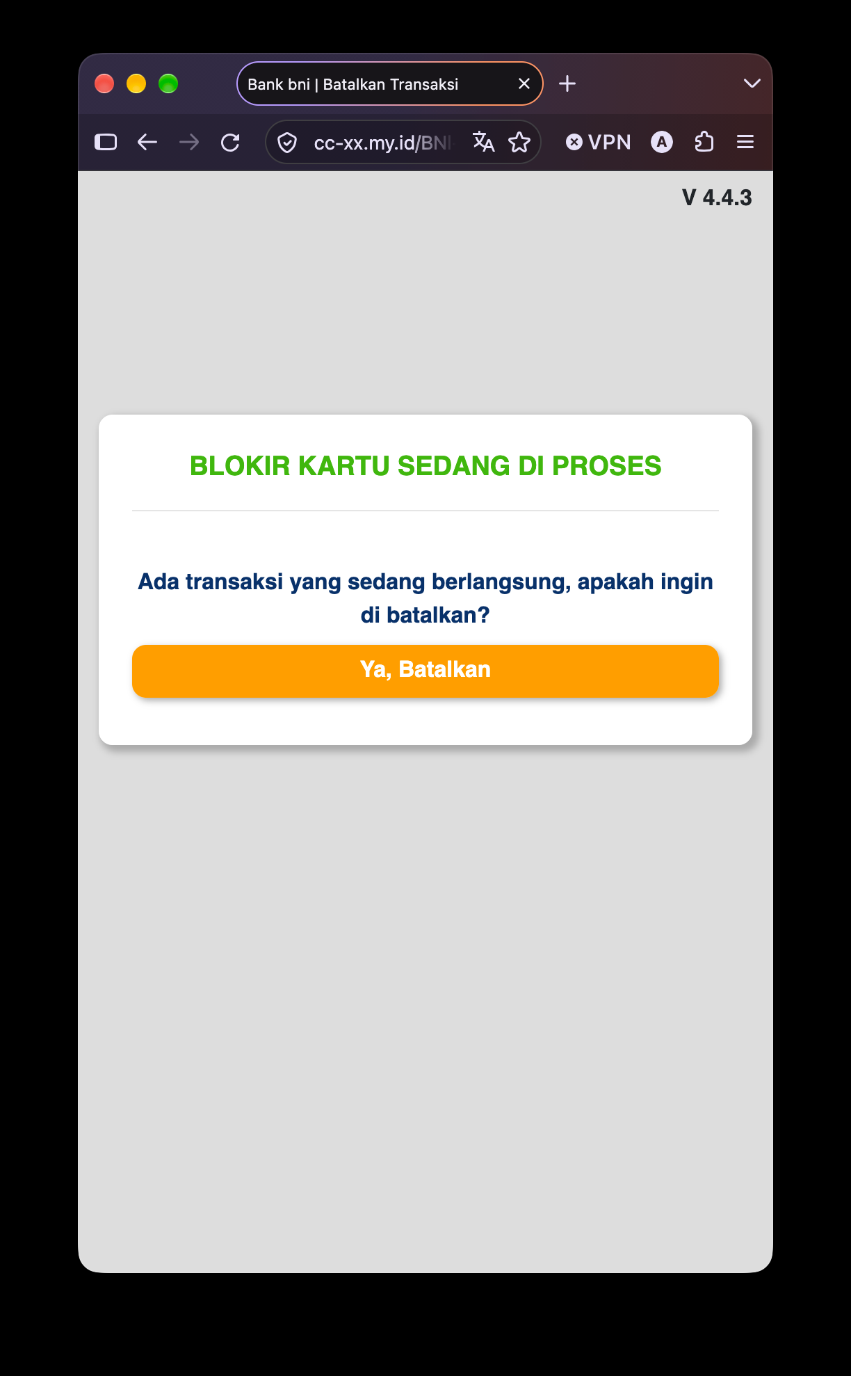 Langkah 3: notifikasi blokir kartu sedang diproses dan tombol Ya, Batalkan