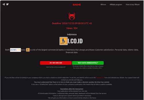 Gambar 1, Klaim Bashe atas bocornya data salah satu bank BUMN