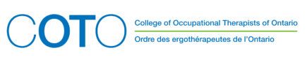 Logo for the College of Occupational Therapists of Ontario, featuring blue text and a horizontal green line.