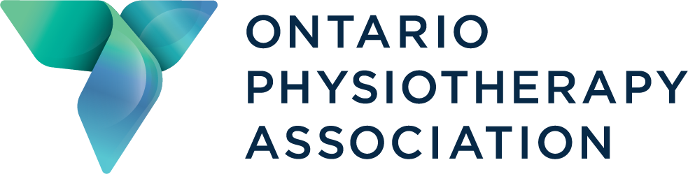 Logo of the Ontario Physiotherapy Association, featuring a teal and blue abstract graphic next to the organization's name.