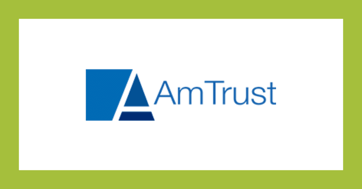 AmTrust logo in blue on a white background with a light green border