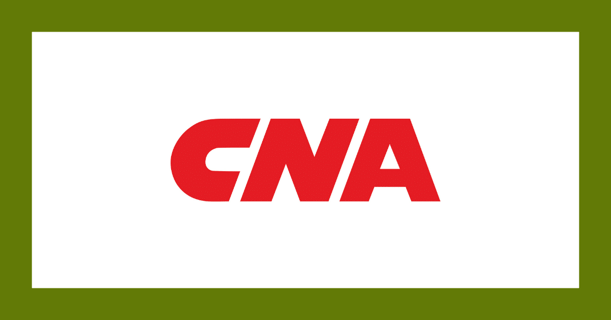Red CNA logo centered on a white background with an olive-green border