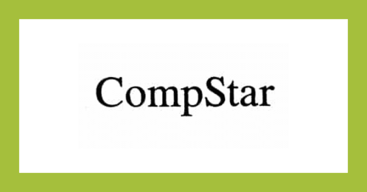 CompStar logo in black text on a white rectangle with a green border