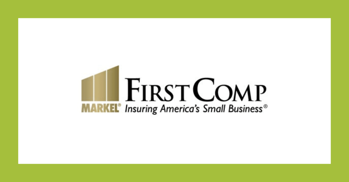 FirstComp logo on white background with green border, “Insuring America’s Small Business” tagline