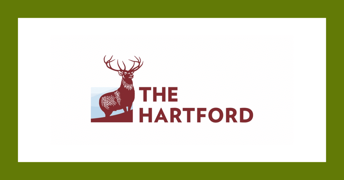 The Hartford logo with maroon stag icon and text on a white background.
