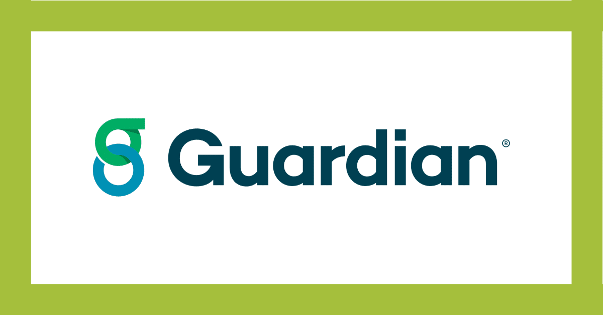 Guardian logo in dark blue and teal on a white background with a lime green border