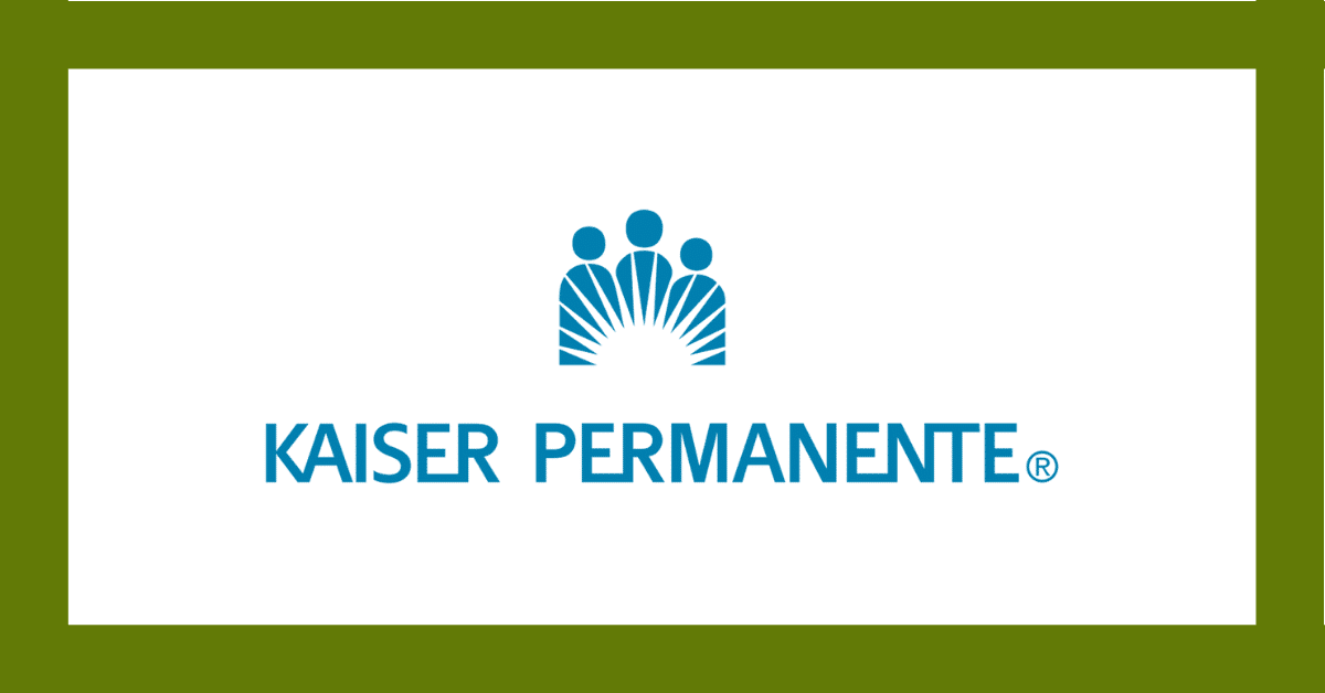 Kaiser Permanente logo in blue on a white background with a green border