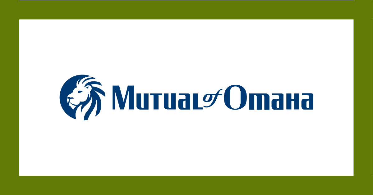 Mutual of Omaha blue logo on a white background with a green border
