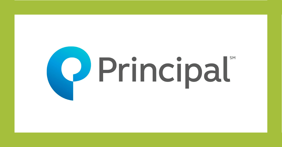 Principal logo in blue and gray on a white background with a green border