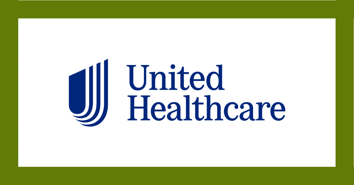 UnitedHealthcare logo in blue on a white background with an olive-green border