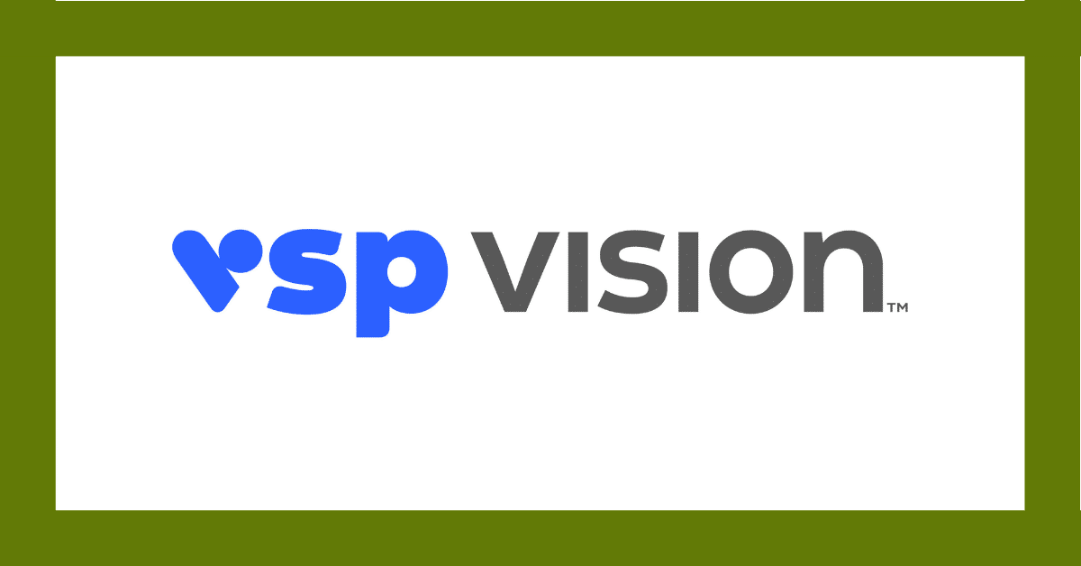 VSP Vision logo in blue and gray on a white background with an olive border