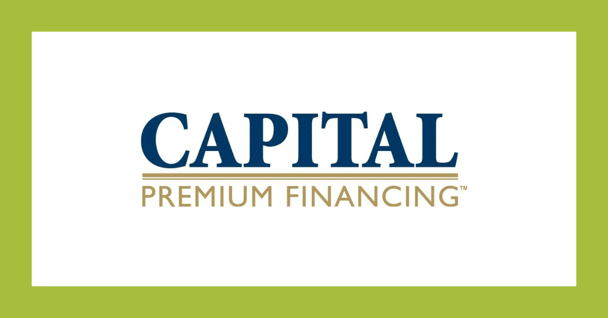 Capital Premium Financing logo on a white background with a lime green border