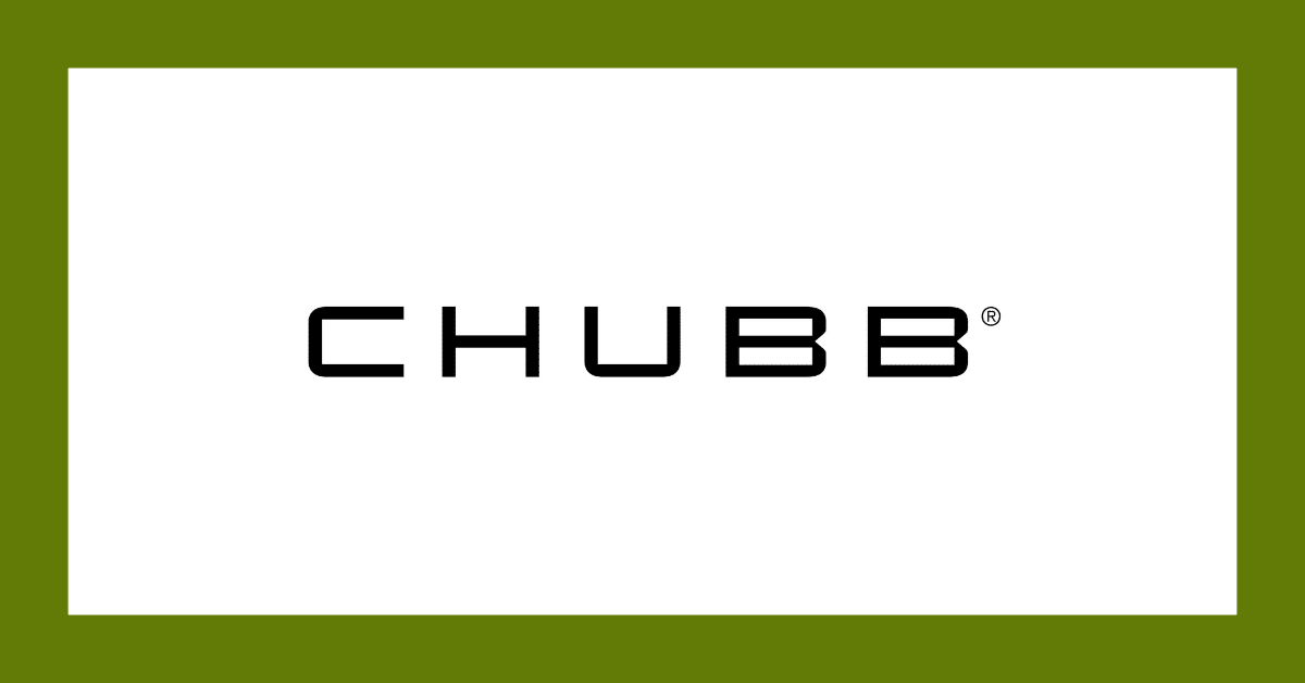 Chubb logo in black text on a white background with an olive-green border