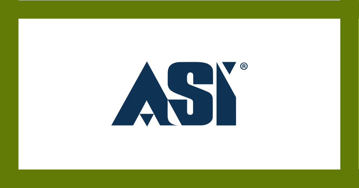 ASI logo in dark blue on a white background with an olive green border