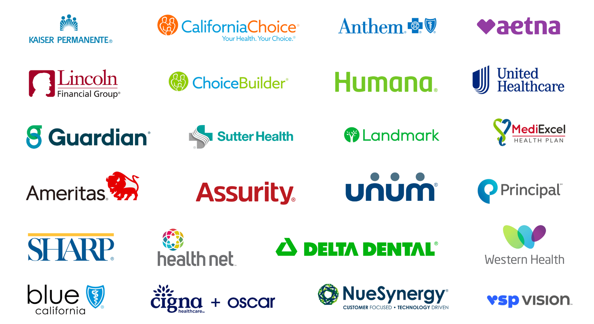 Collage of health insurance and dental provider logos on a white background