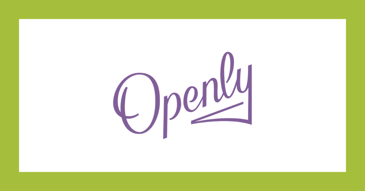 Purple “Openly” logo on a white background with a lime green border
