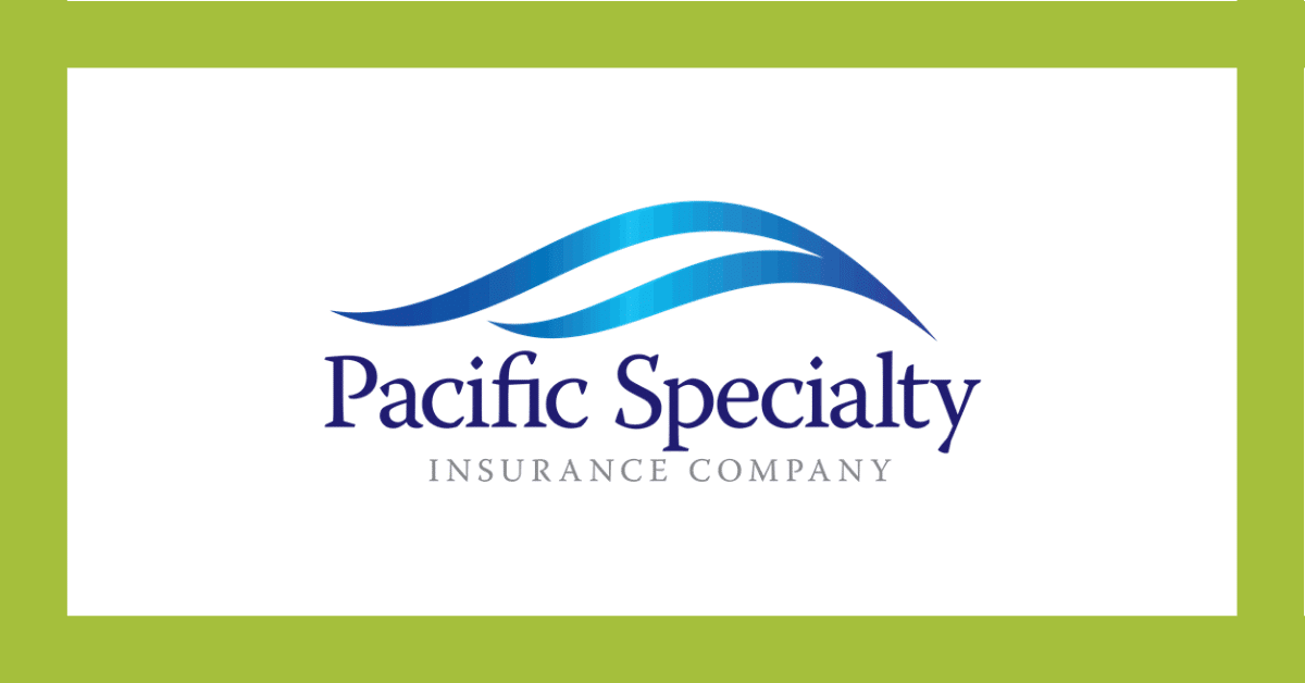 Pacific Specialty Insurance Company logo with blue wave graphic on a white background