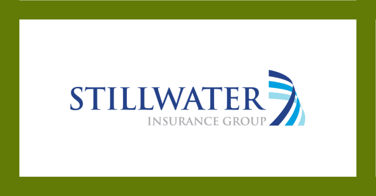 Stillwater Insurance Group logo in blue on a white background with green border