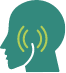 Green profile silhouette with yellow sound waves, suggesting voice or hearing